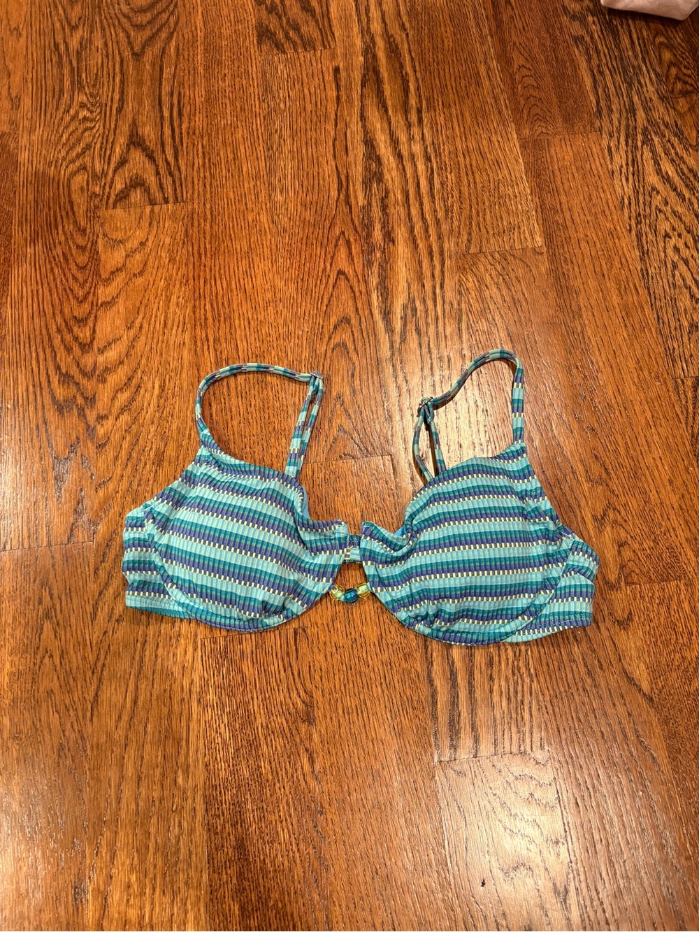 Blue-Green Striped Bikini Top
